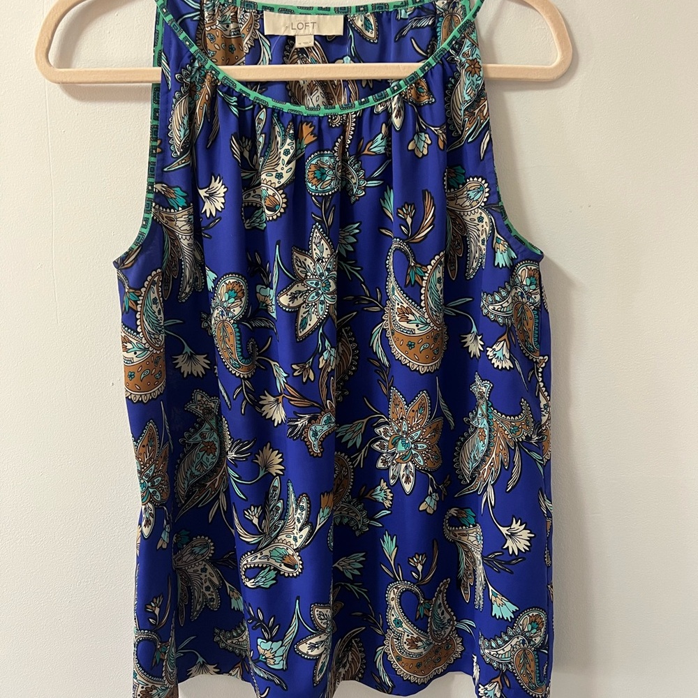 LOFT Women's Blue and Green Paisley Blouse